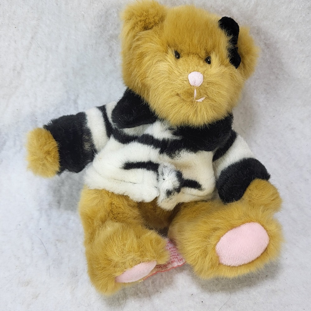 Russ Berrie Teddy Bear Plush Zebra Print Striped Coat Brown Gold 7 inch